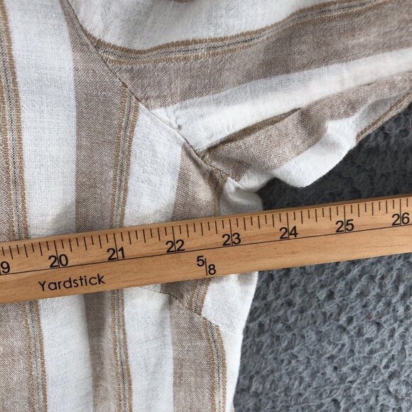 Chicos Blazer Womens 3 US 16 Ivory Striped Linen Pockets Button Up 3/4 Sleeve - Picture 9 of 11